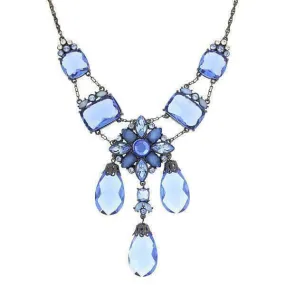 1928 Jewelry Blue Crystal 3 Briolettes Drop Necklace 16