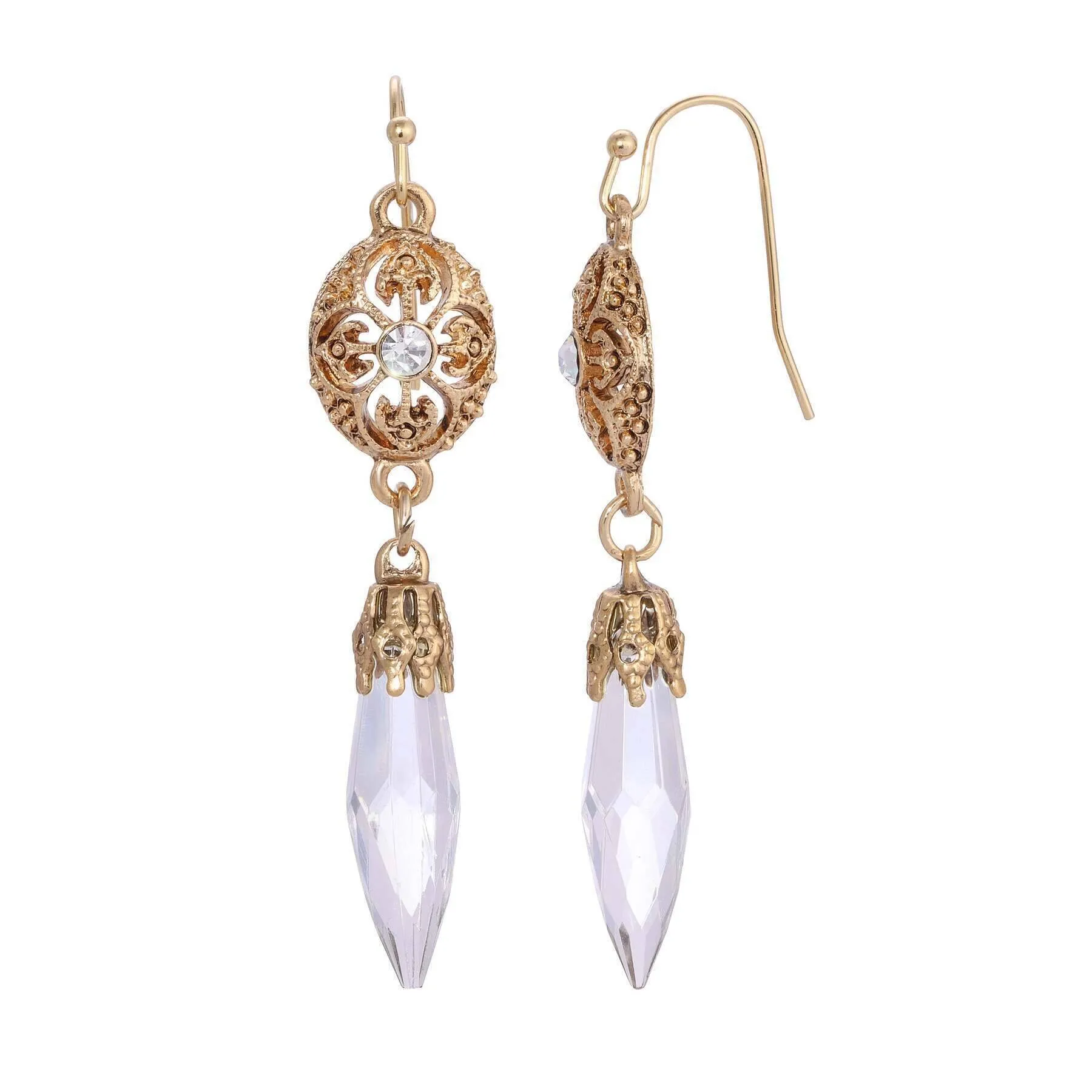 1928 Jewelry Icicle Drop Oval Filigree Crystal Accent Drop Earrings