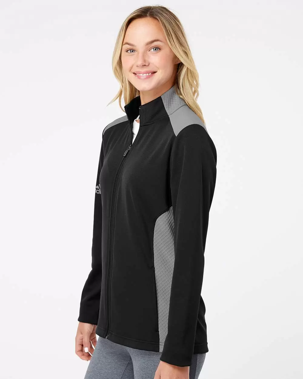 Adidas Golf Clothing A529 Women's Textured Mixed Media Full-Zip Jacket SKU: A529