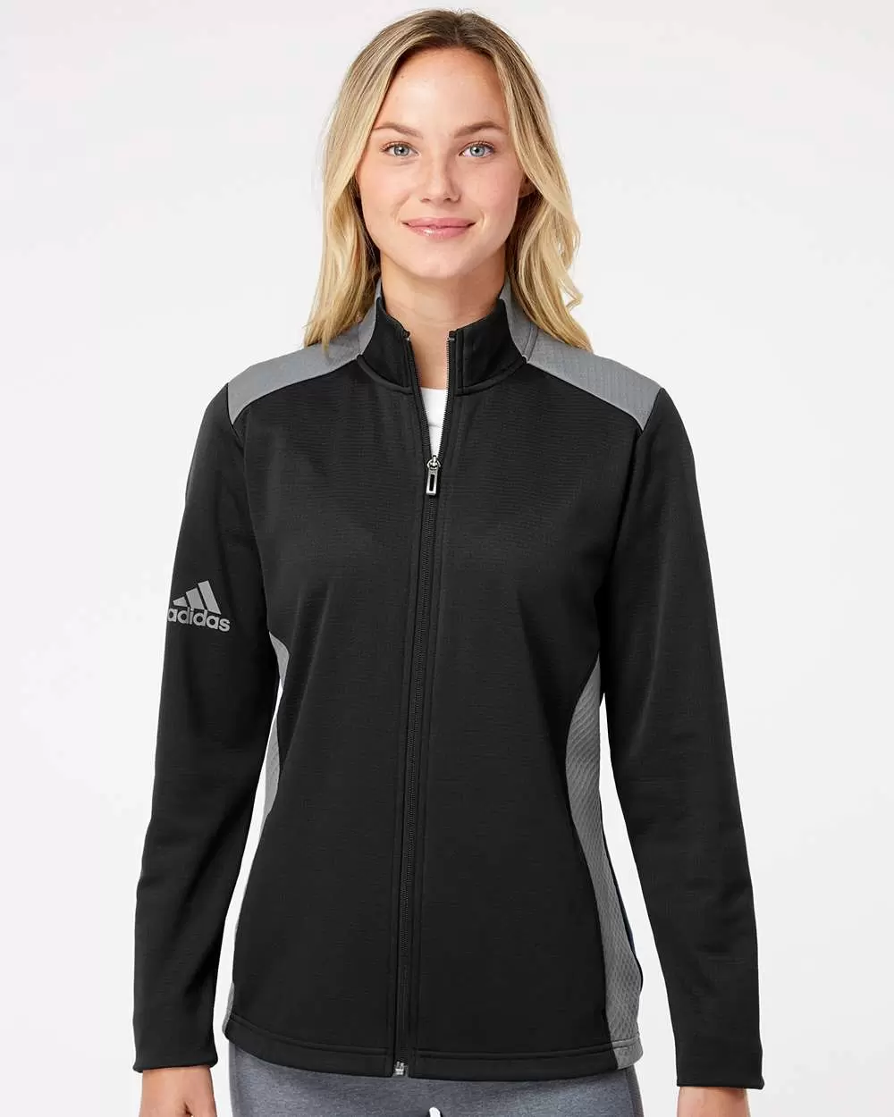 Adidas Golf Clothing A529 Women's Textured Mixed Media Full-Zip Jacket SKU: A529