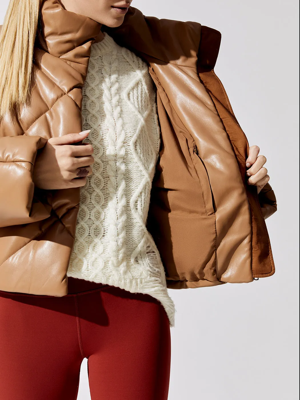 Aina Faux Leather Puffer Jacket - Nougat