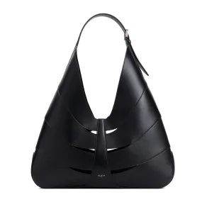 ALAIA Sleek Delta Hobo Shoulder Bag in Black Leather (W:17 H:8.7 D:3.1)