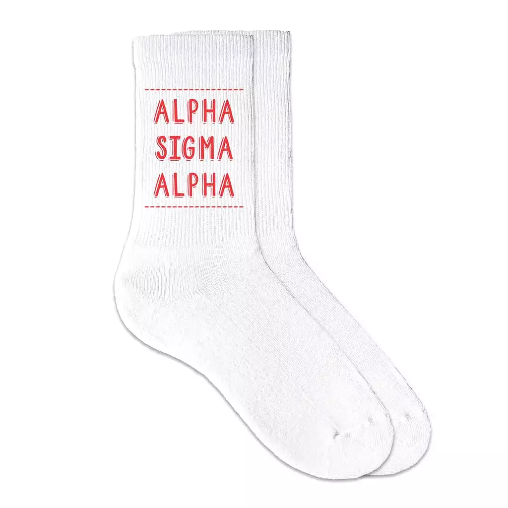 Alpha Sigma Alpha Crew Socks with Alpha Sigma Alpha Name in Sorority Colors