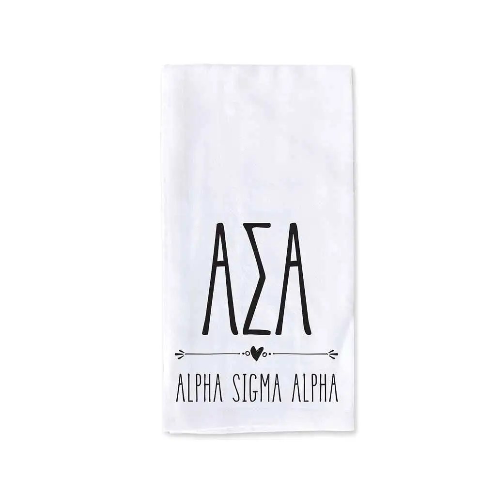 Alpha Sigma Alpha Sorority Kitchen Towel with Boho Design