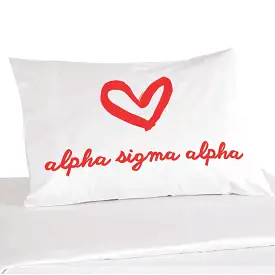 Alpha Sigma Alpha Sorority Name with Heart Design on Printed Pillowcase