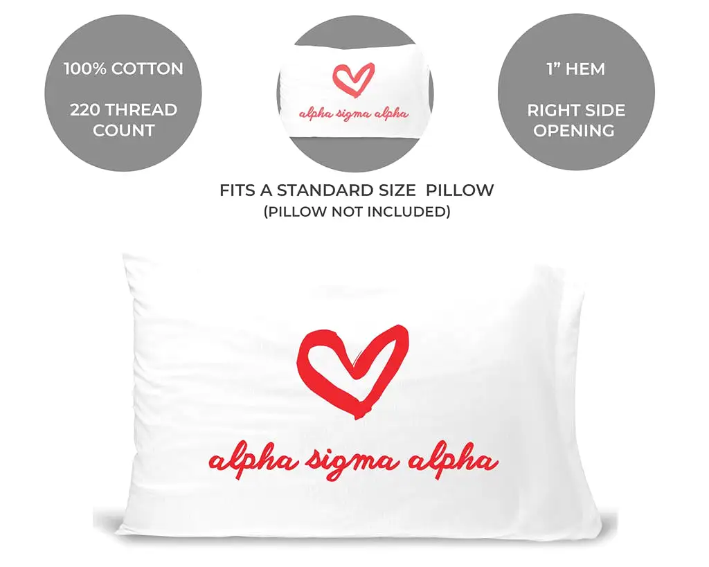 Alpha Sigma Alpha Sorority Name with Heart Design on Printed Pillowcase