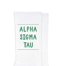 Alpha Sigma Tau Crew Socks with Alpha Sigma Tau Name in Sorority Colors