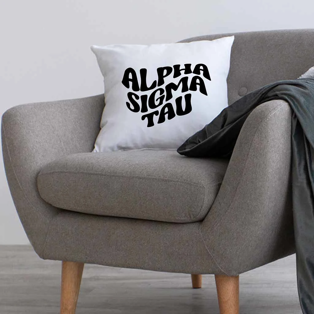 Alpha Sigma Tau Greek Mod Design on a Sorority Throw Pillow Cover for Dorm Room or Apartment Decor