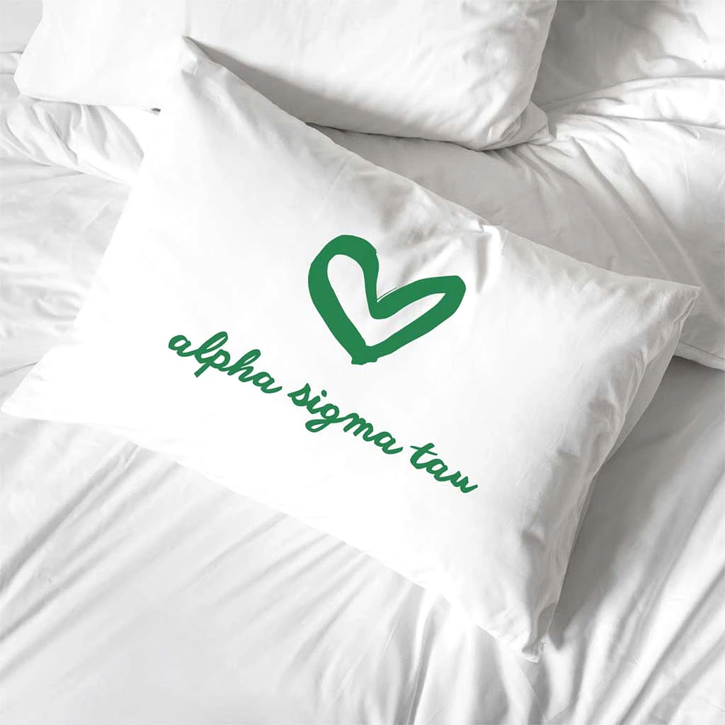 Alpha Sigma Tau Sorority Name with Heart Design on Printed Pillowcase