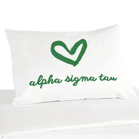 Alpha Sigma Tau Sorority Name with Heart Design on Printed Pillowcase