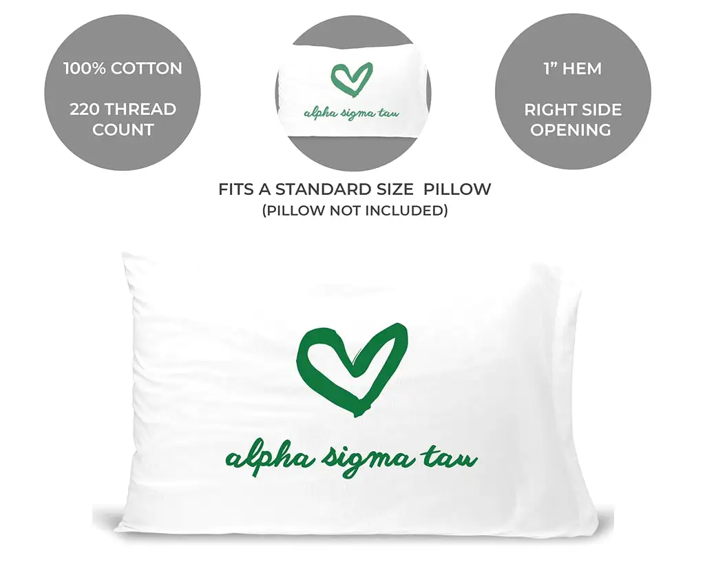 Alpha Sigma Tau Sorority Name with Heart Design on Printed Pillowcase