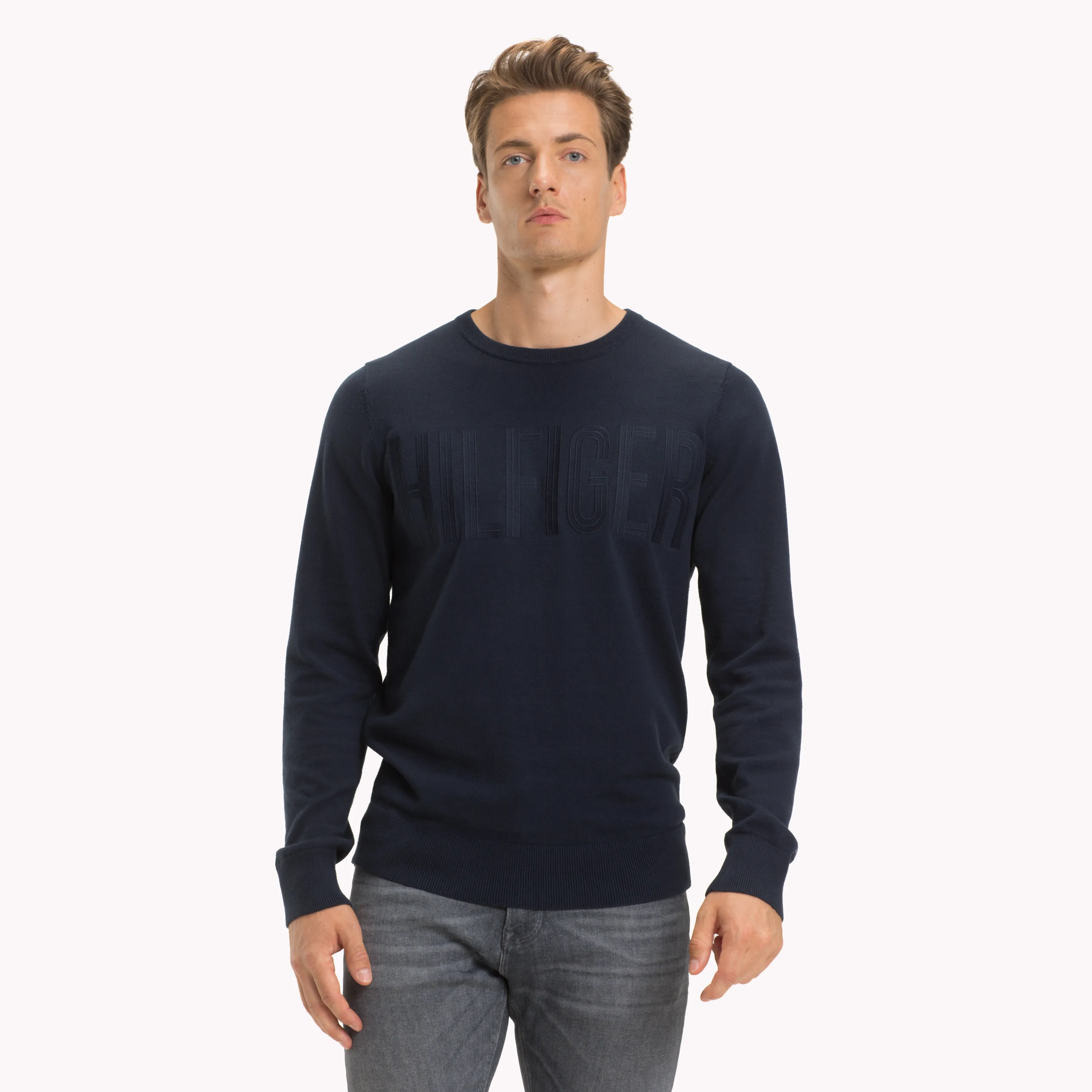 Blue Cotton Crew Neck Jumper | Sweatshirts & Hoodies | Tommy Hilfiger