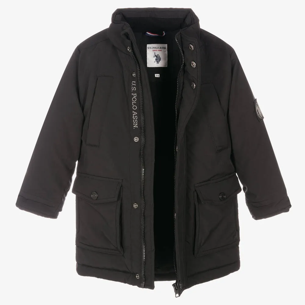 Boys Black Hooded Coat