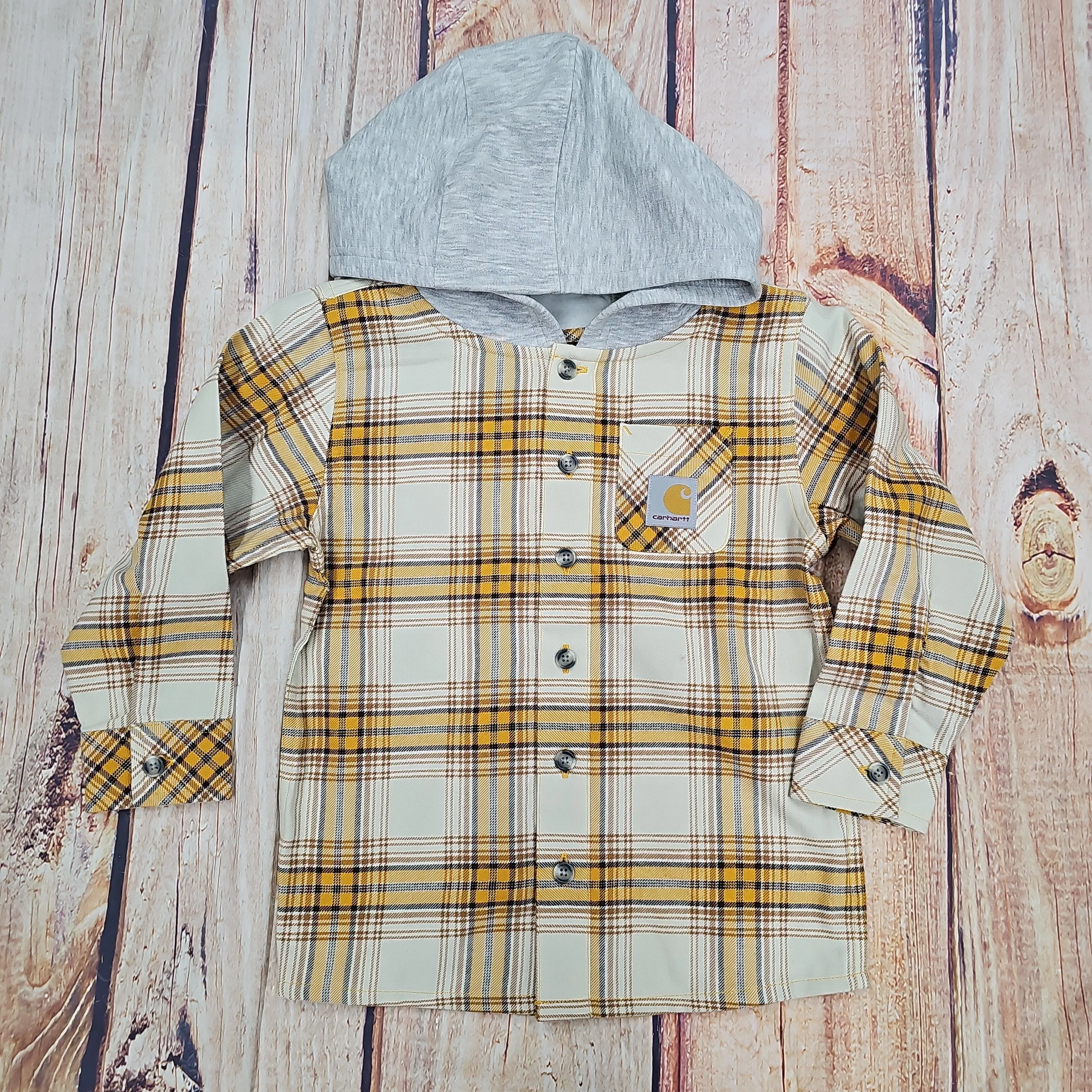 CARHARTT BOYS FLANNEL BUTTON FRONT HOODED SHIRT GOLDEN YELLOW Y155