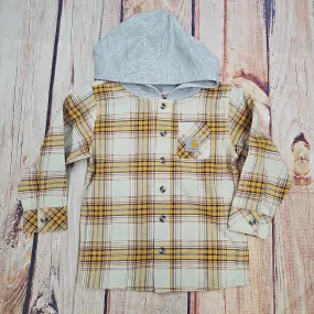 CARHARTT BOYS FLANNEL BUTTON FRONT HOODED SHIRT GOLDEN YELLOW Y155