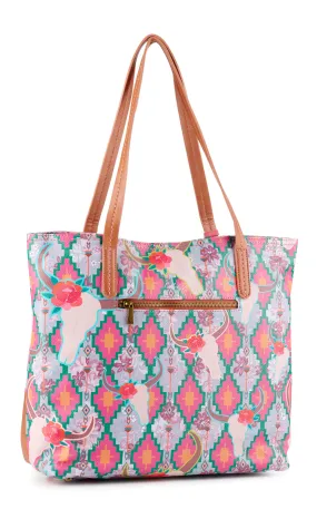 Catchfly Dark Pink and Lavender Southwest Floral and Skull Print Tote Bag