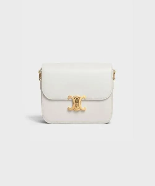 Celine Medium Triomphe Bag In Shiny Calfskin White