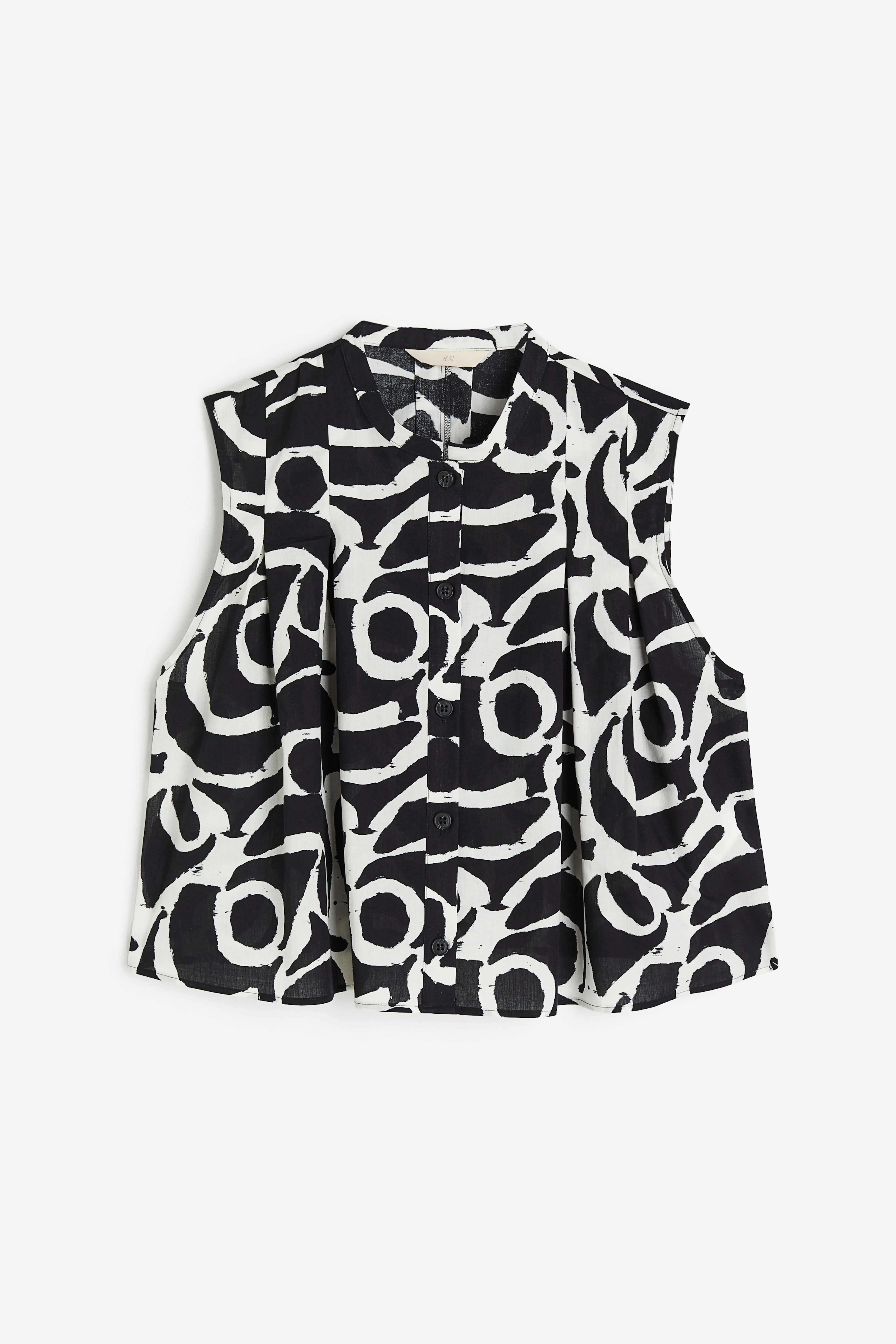 Cotton poplin blouse - Sleeveless - Cropped - Black/Patterned - Ladies | H&M GB