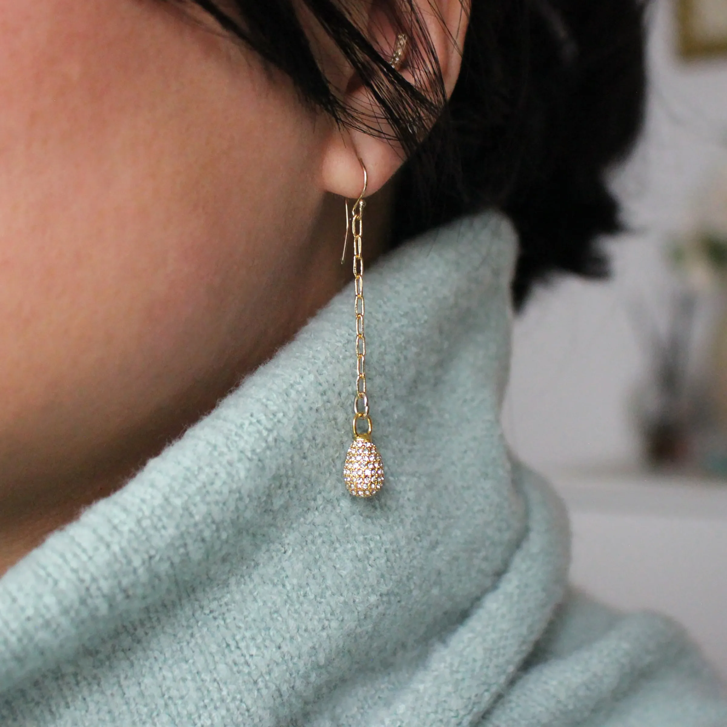 Crystal Egg Teardrop Chain Drop Earring