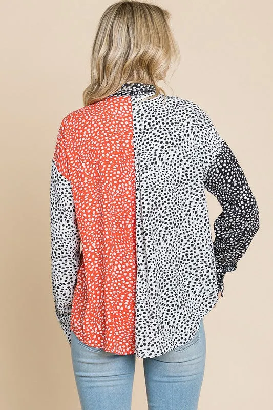 Dalmatian Print Button Top