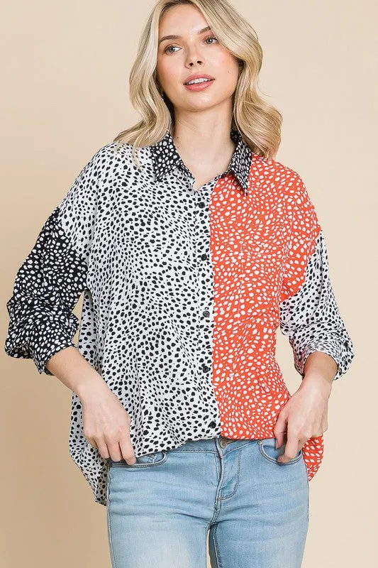 Dalmatian Print Button Top