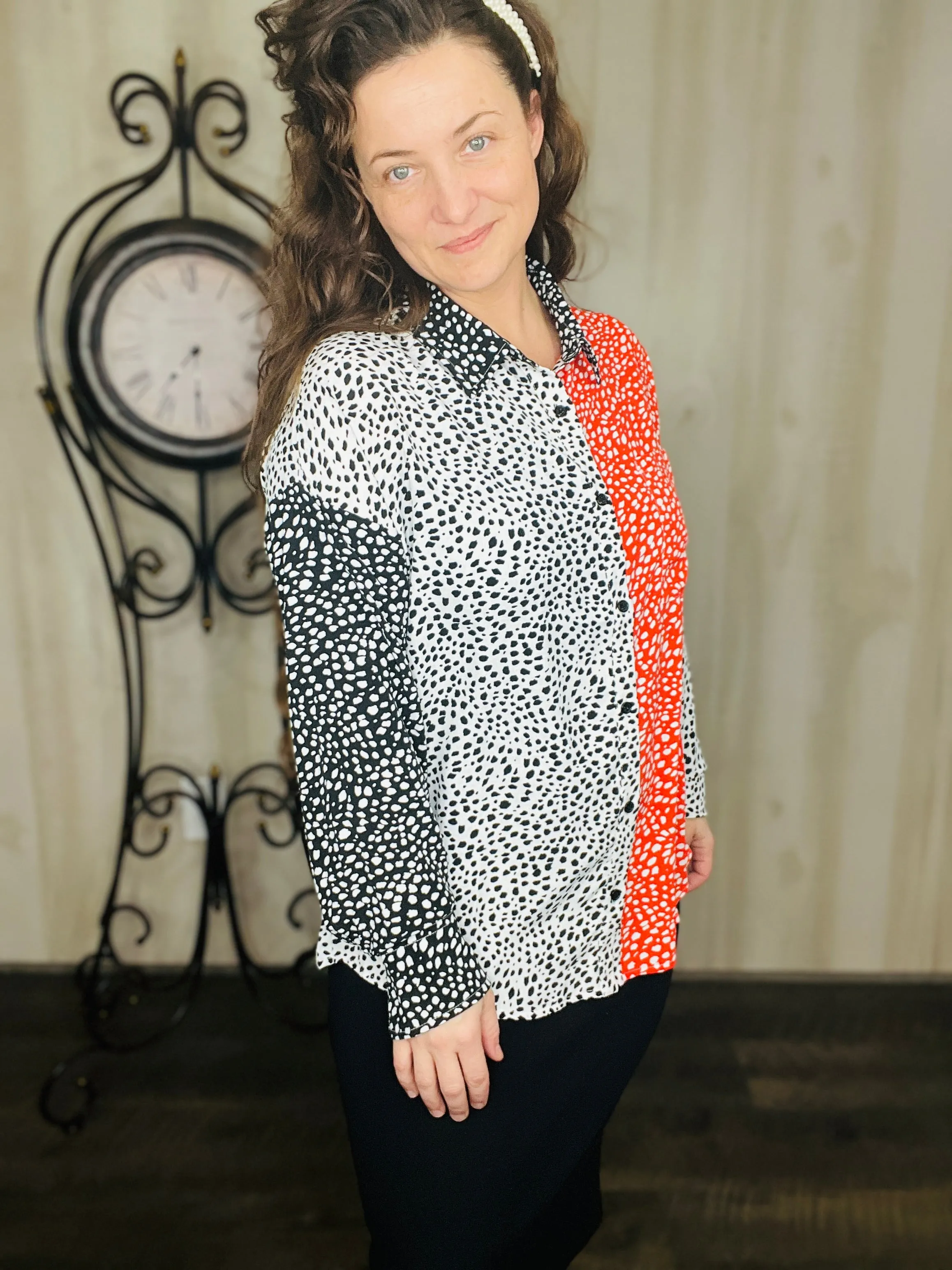 Dalmatian Print Button Top