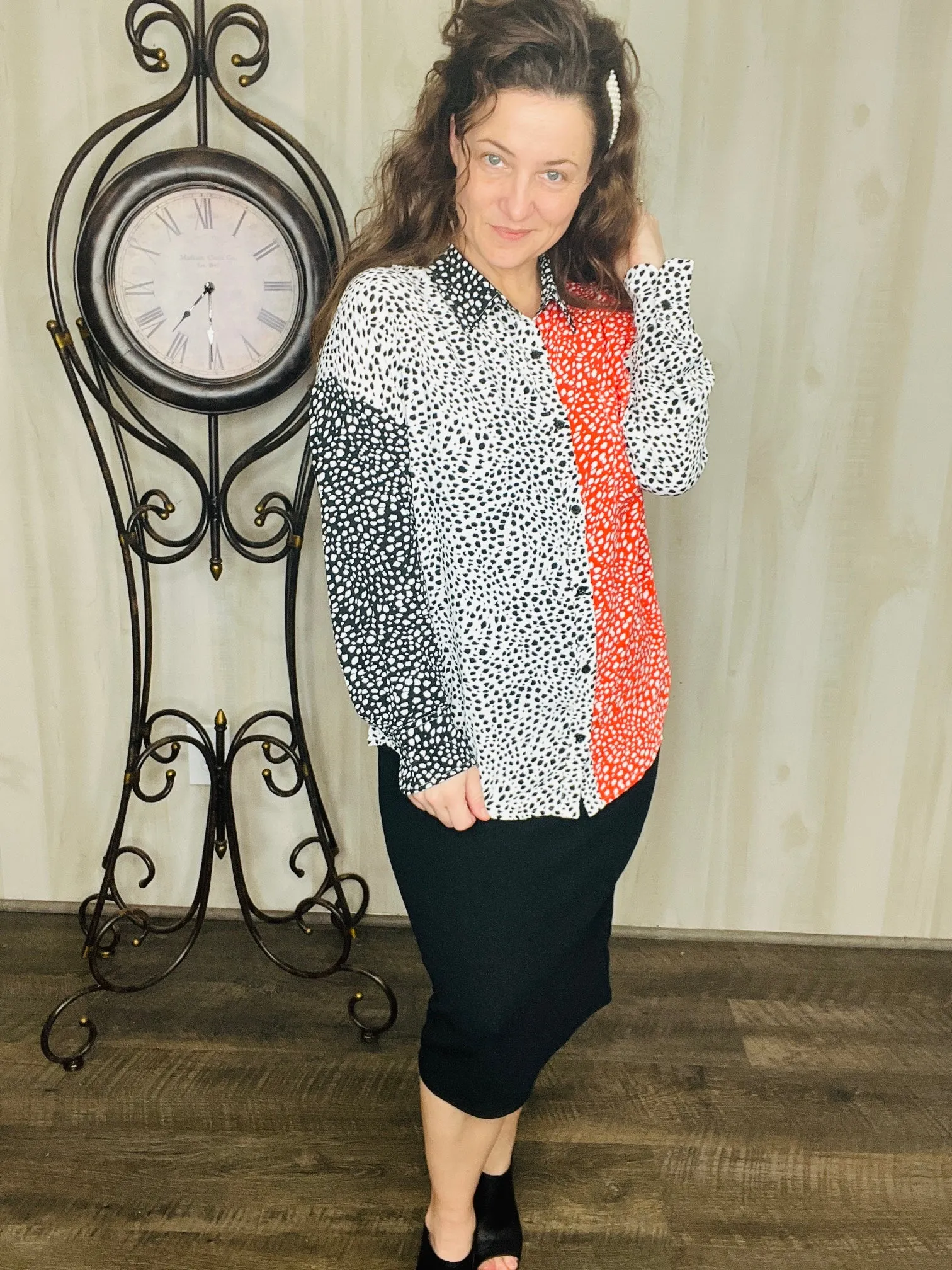 Dalmatian Print Button Top