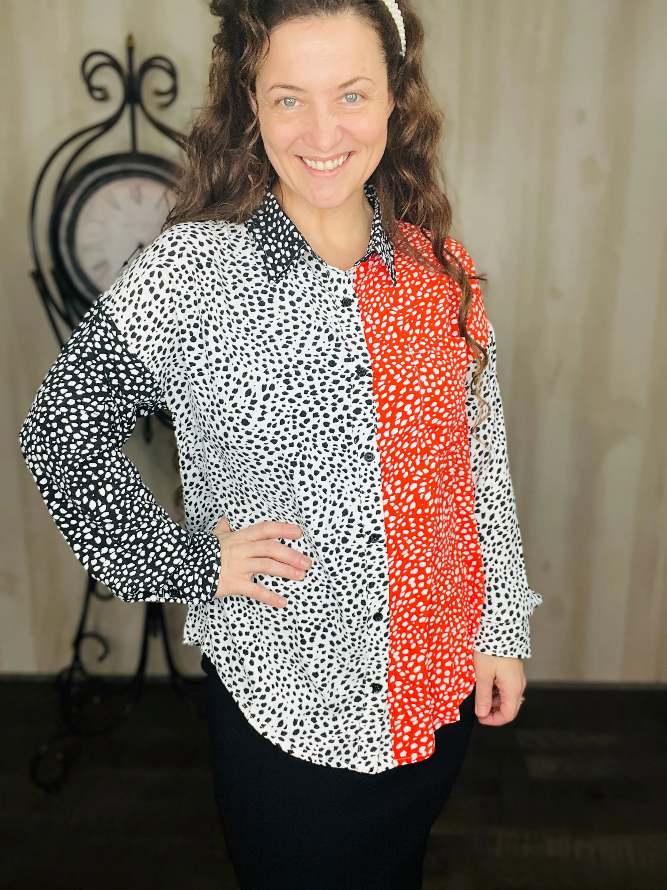 Dalmatian Print Button Top