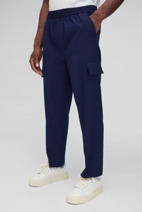 Elastic Waist Straight Cropped Tailored Cargo Trousers