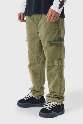 Elasticated Relaxed Stacked Oil Wash Ripstop Cargo Trousers