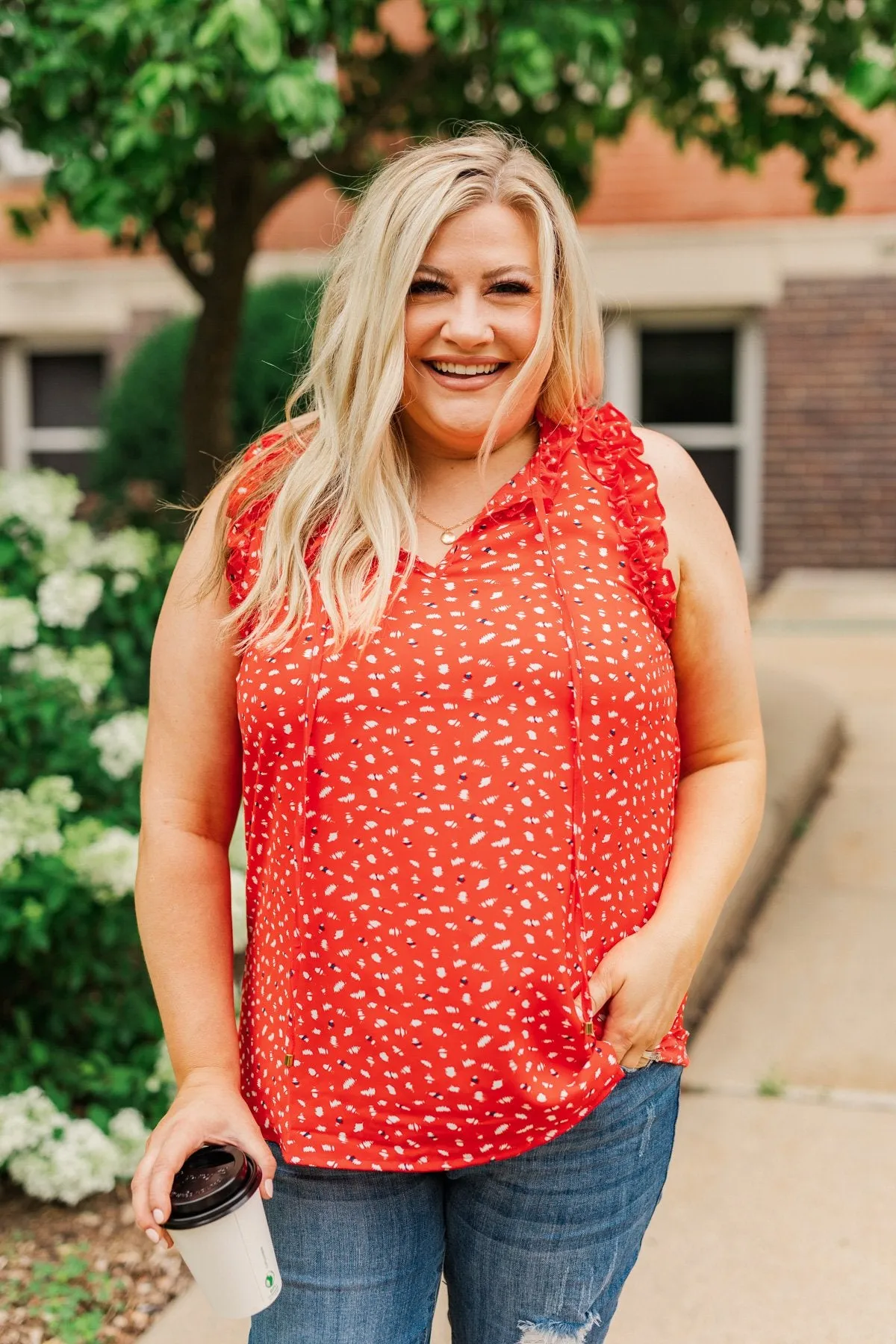 Enjoy Your Company Sleeveless Blouse- Bright Red