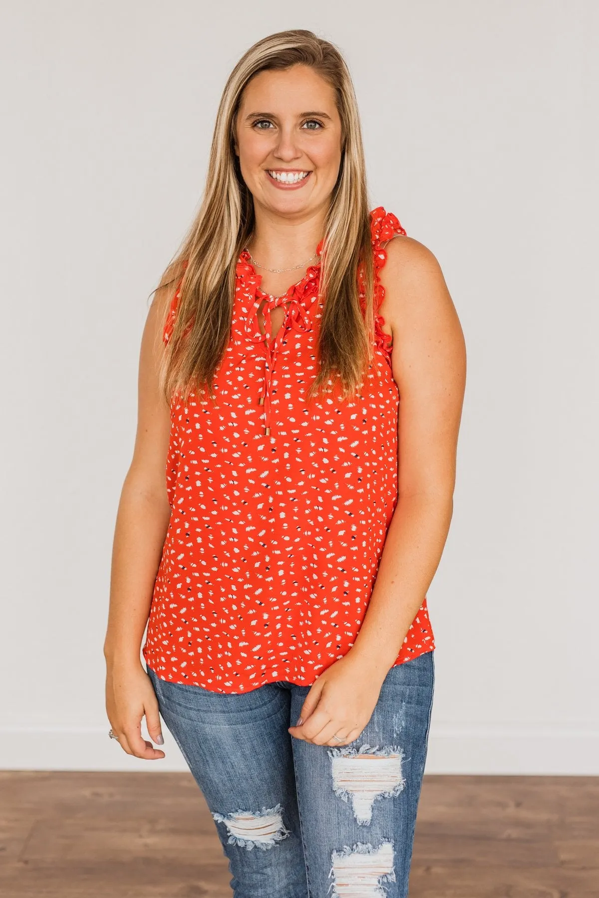 Enjoy Your Company Sleeveless Blouse- Bright Red