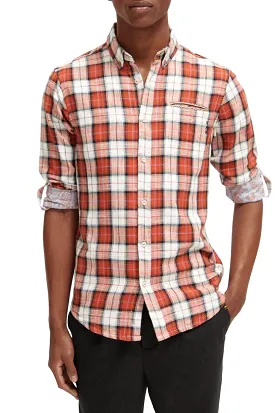 Flannel Check Shirt with Sleeve Roll | Blue Red Check