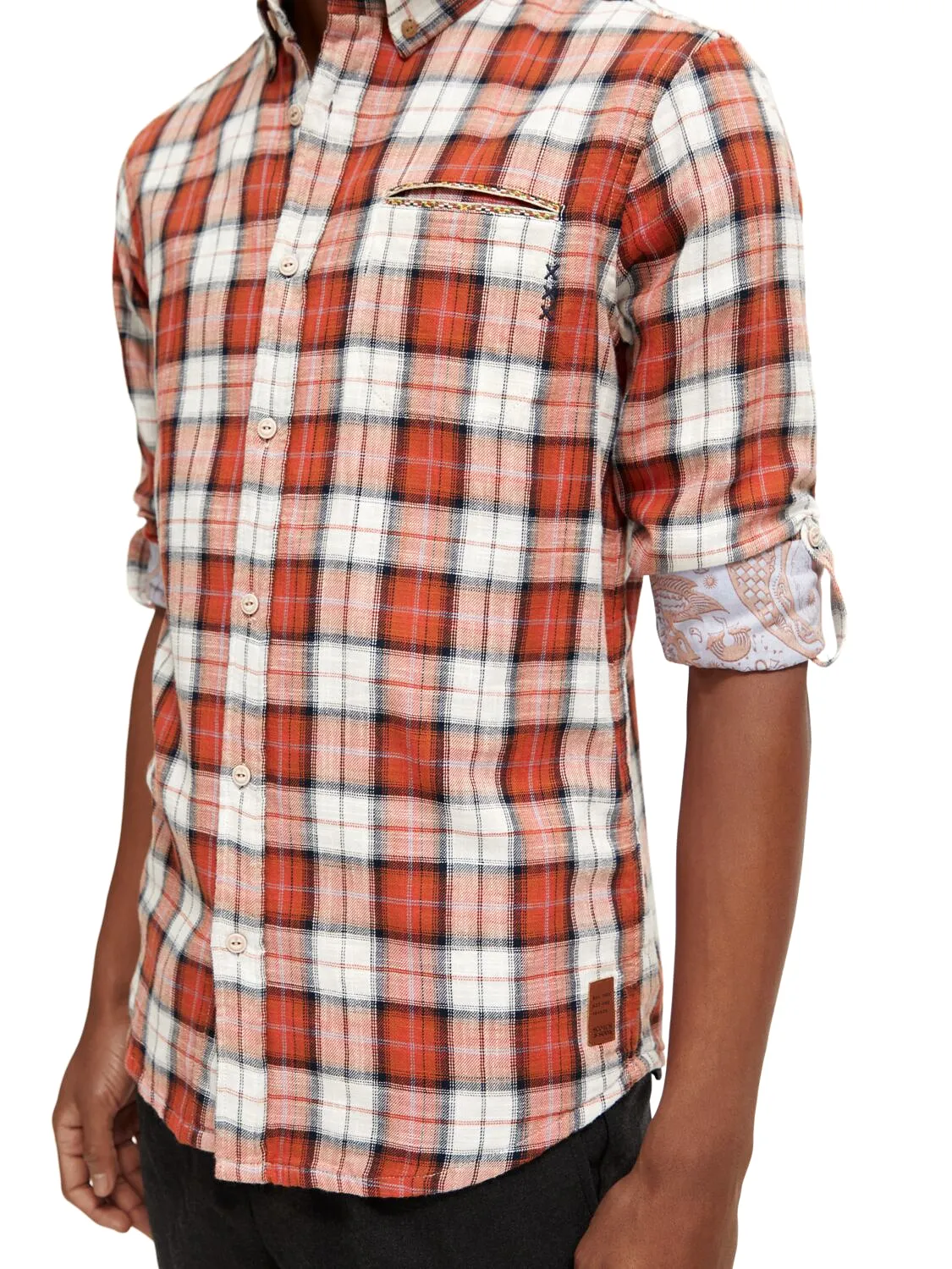 Flannel Check Shirt with Sleeve Roll | Blue Red Check