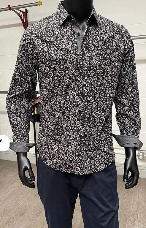 FLOWER PRINT LONG SLEEVE BUTTON UP SHIRT