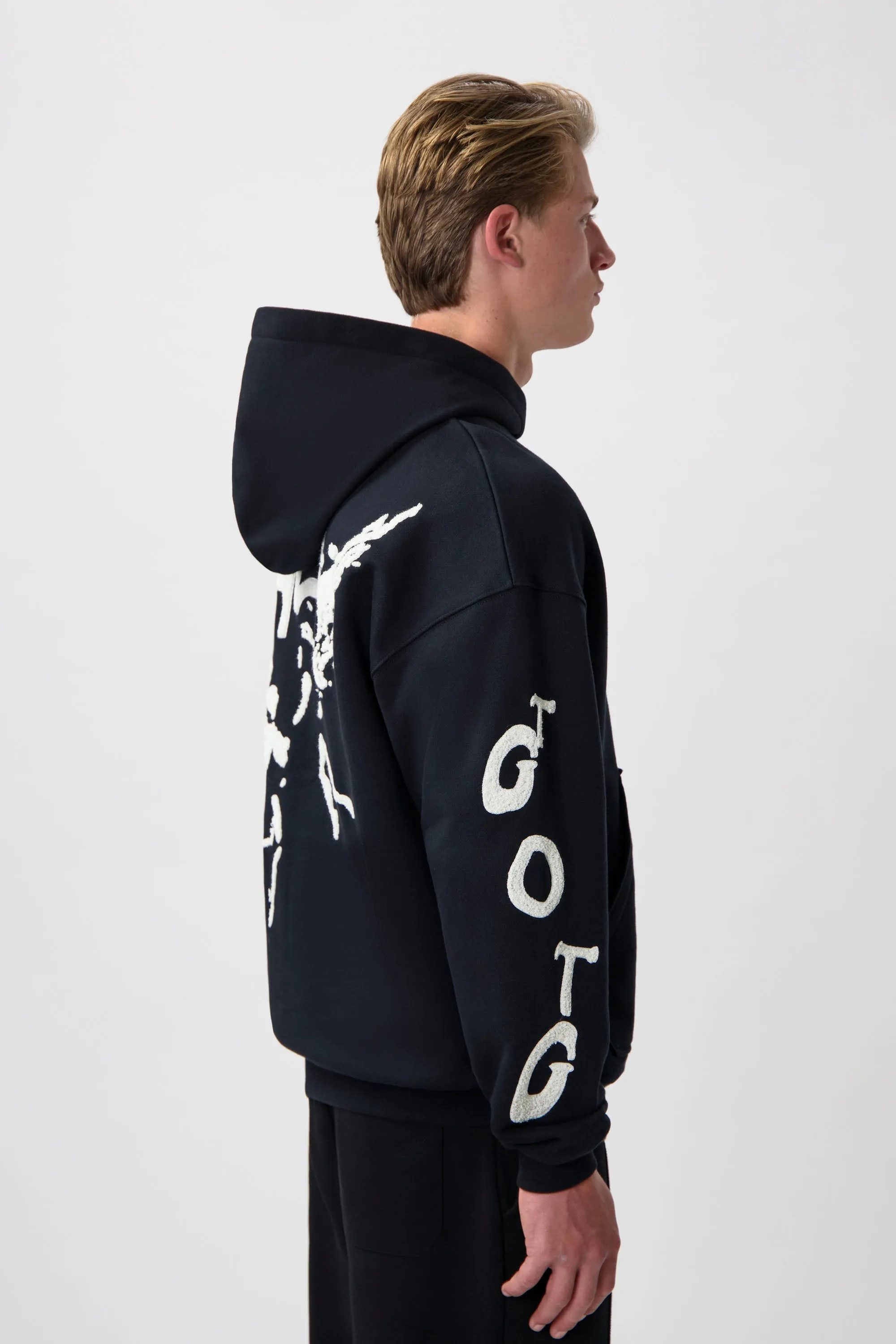 Game of the Gods Graffiti Box Fit Hoodie Jet Black