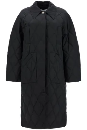 Ganni Long Quilted Padded Coat   Black