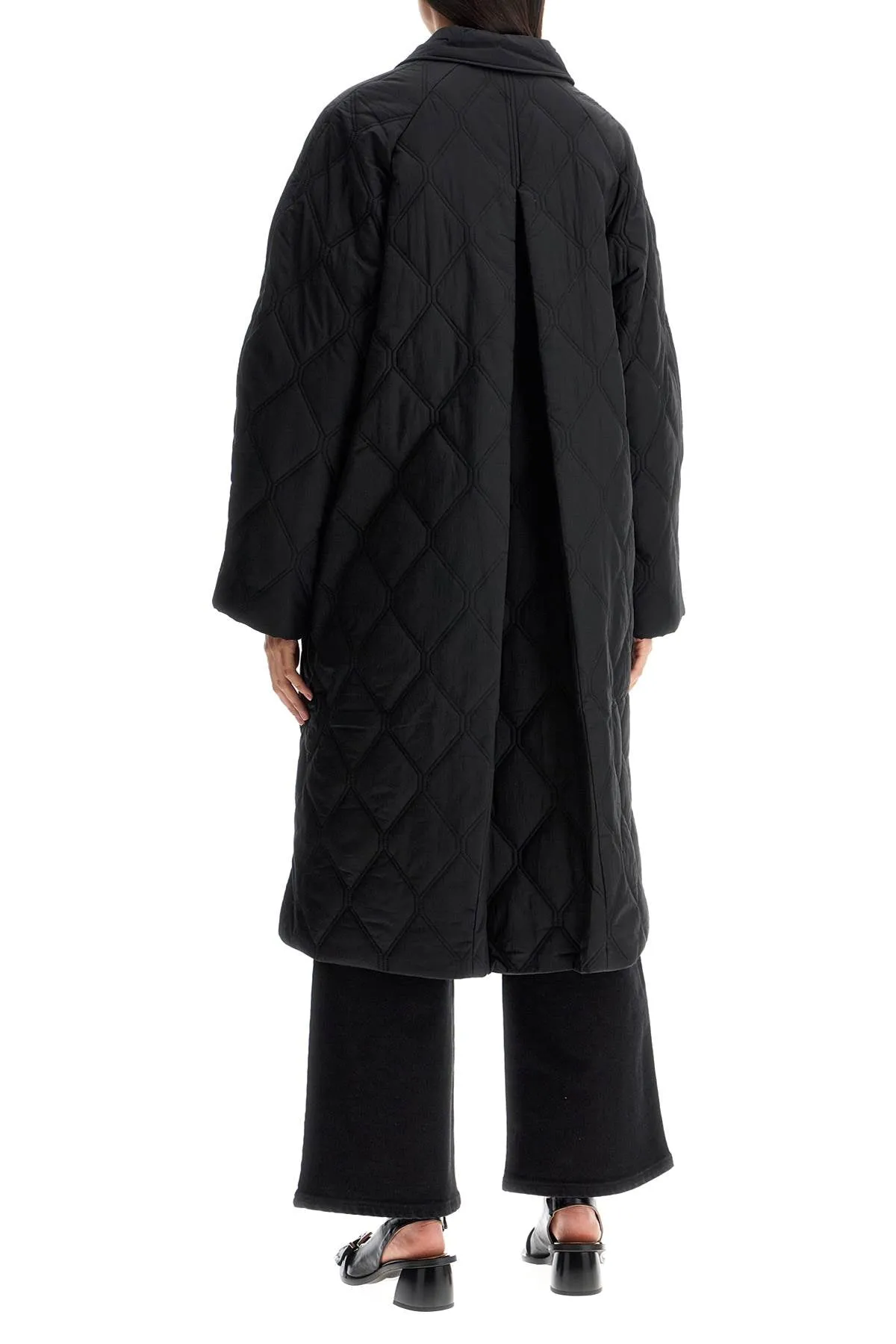 Ganni Long Quilted Padded Coat   Black