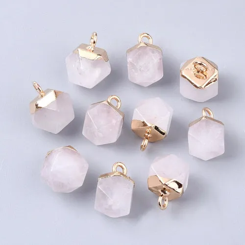 Gemstone Charms, Natural, Clear Crystal Quartz, Faceted, Gold Plated, Iron, Drop, 12mm