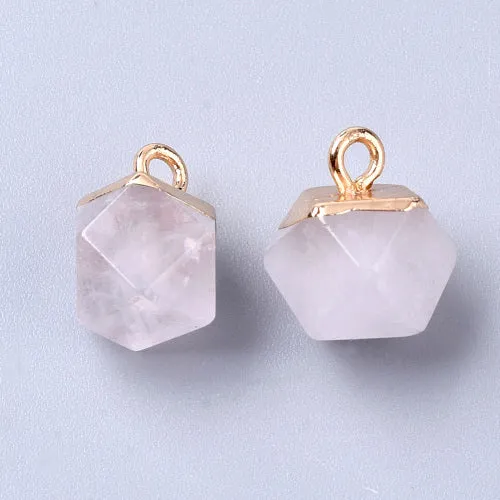 Gemstone Charms, Natural, Clear Crystal Quartz, Faceted, Gold Plated, Iron, Drop, 12mm