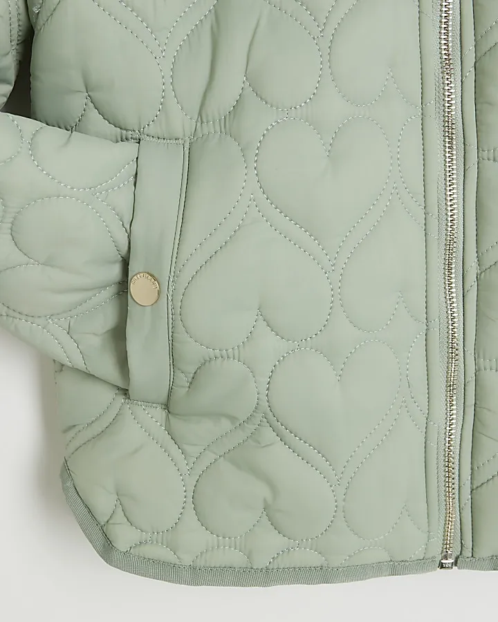 Girls green heart quilted coat