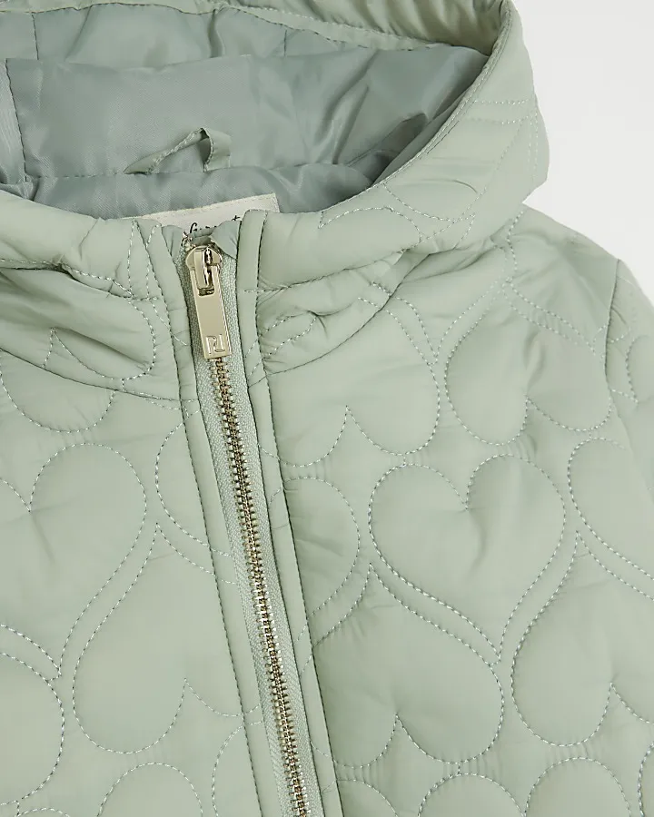 Girls green heart quilted coat