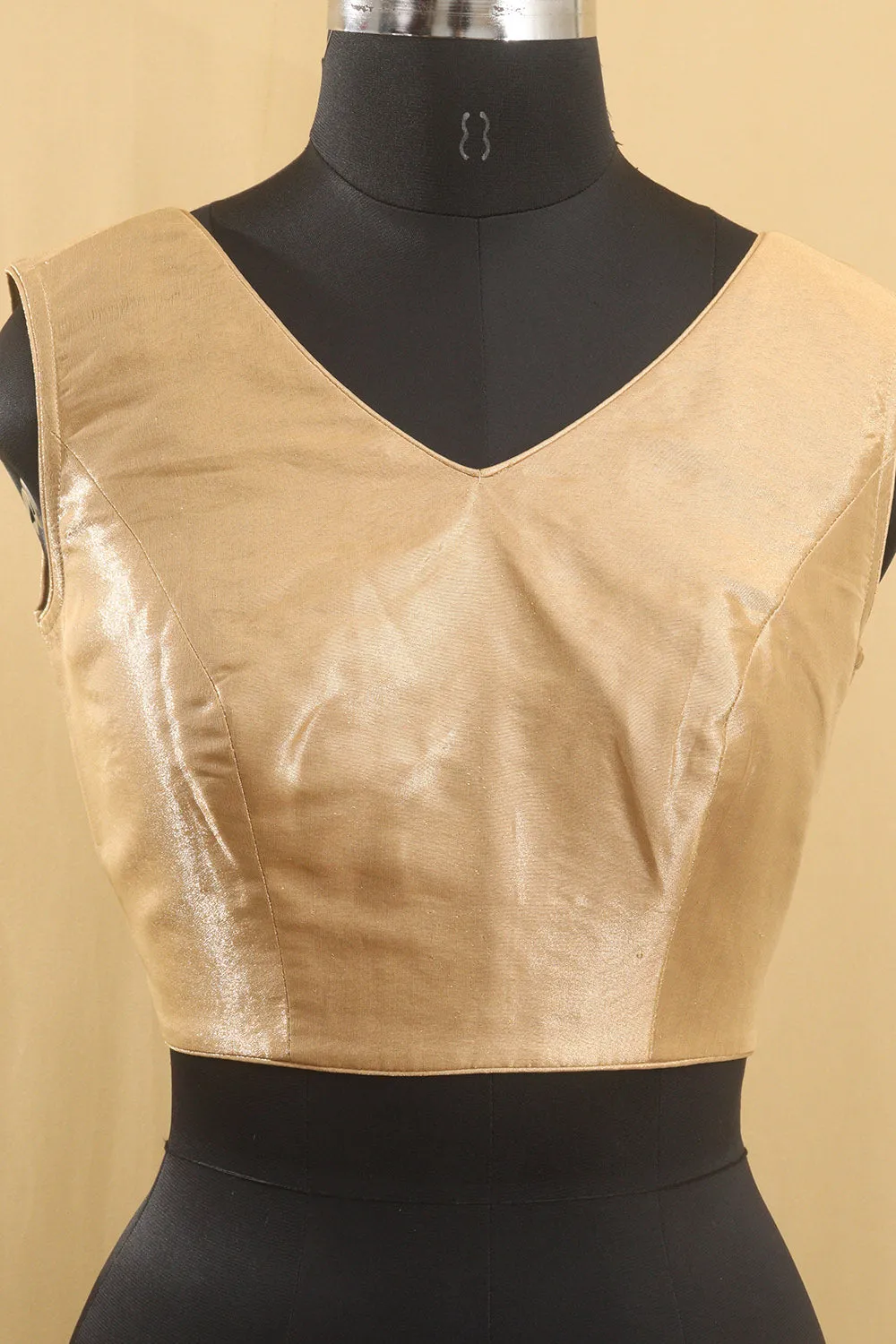 Golden Tissue Silk V neck Sleeveless Non Padded Stitched Blouse