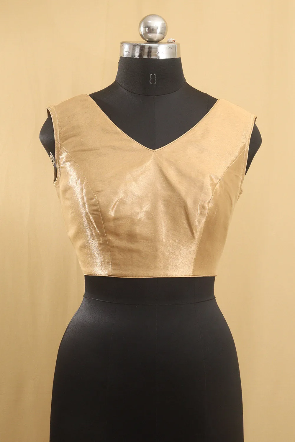 Golden Tissue Silk V neck Sleeveless Non Padded Stitched Blouse