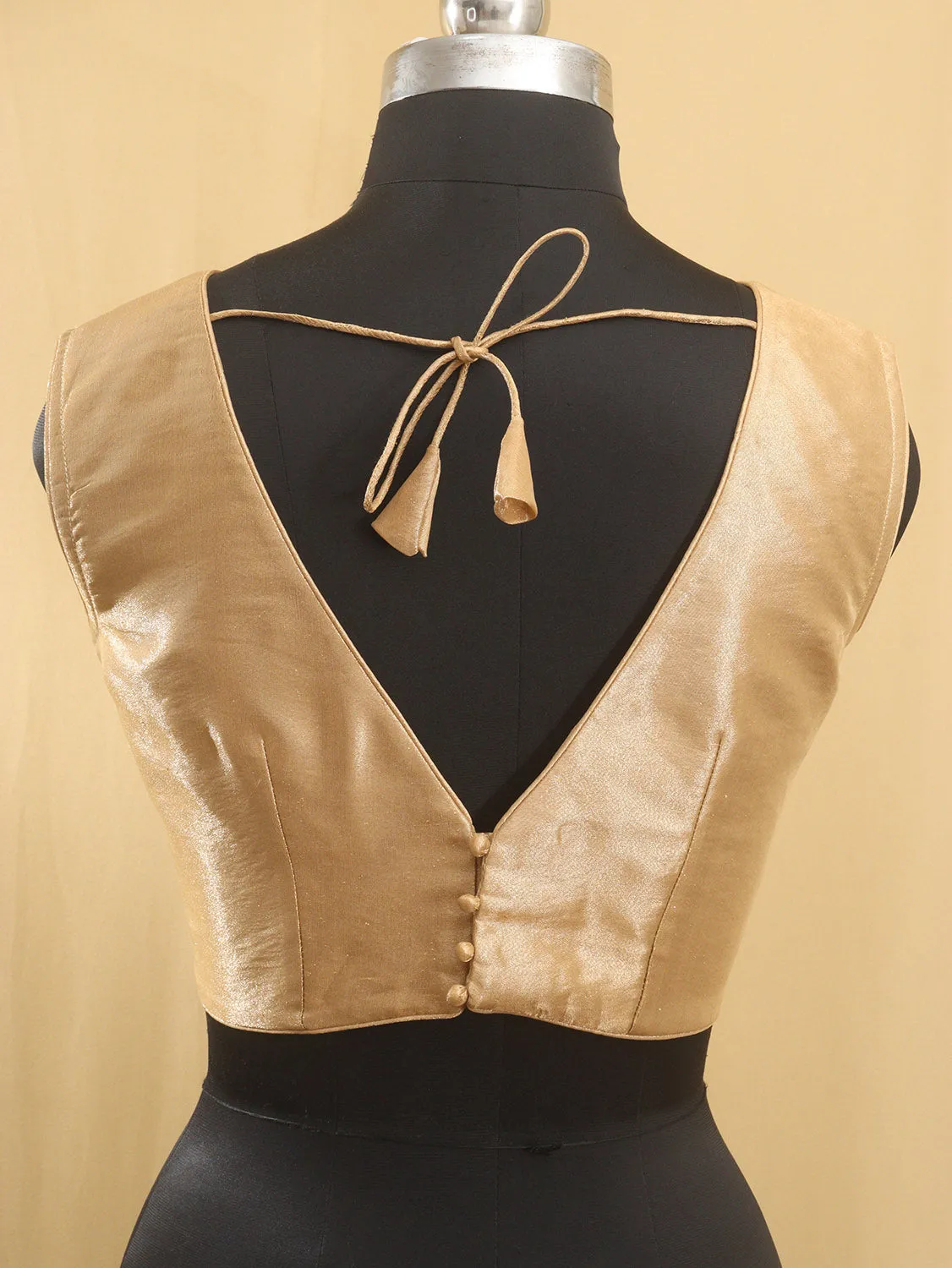 Golden Tissue Silk V neck Sleeveless Non Padded Stitched Blouse