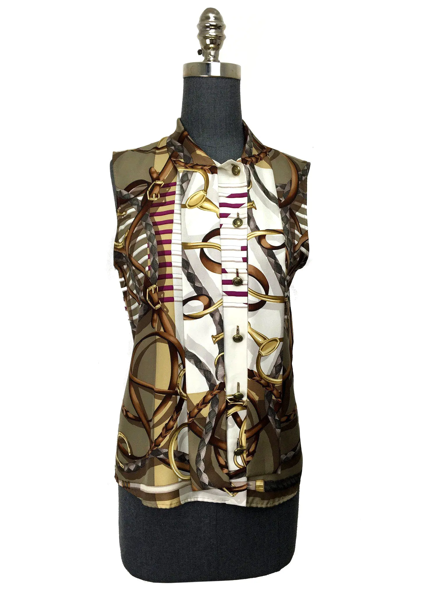 Gucci Iconic Equestrian Printed Silk Sleeveless Blouse Size M NWT