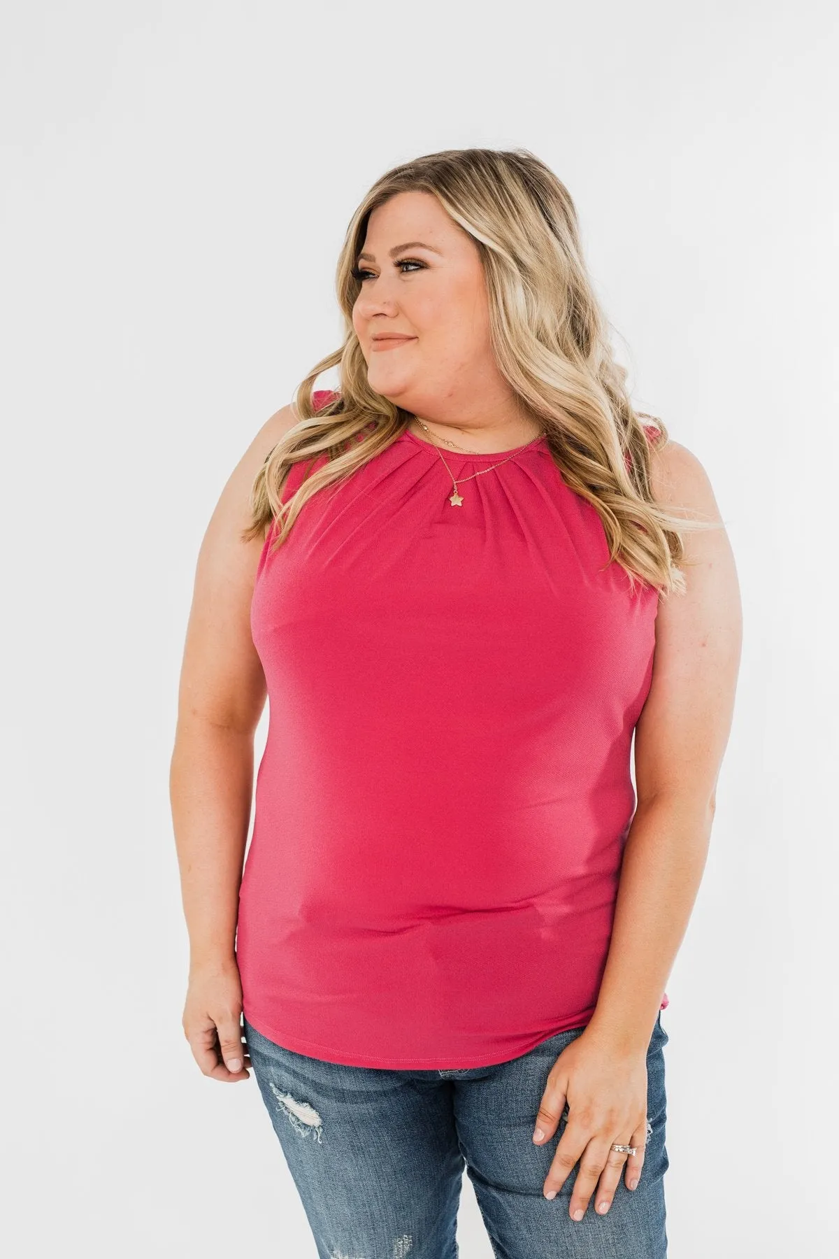 Here I Am Sleeveless Blouse- Fuchsia