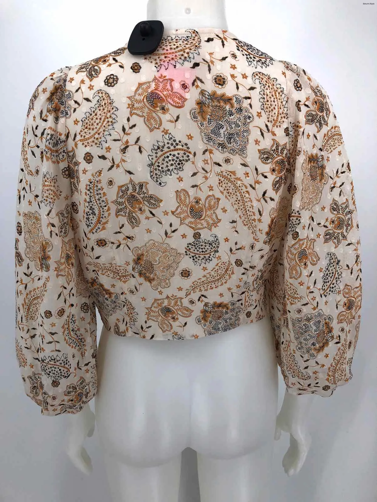 JOIE Cream Tan Multicolor Print Button Up Size SMALL (S) Top