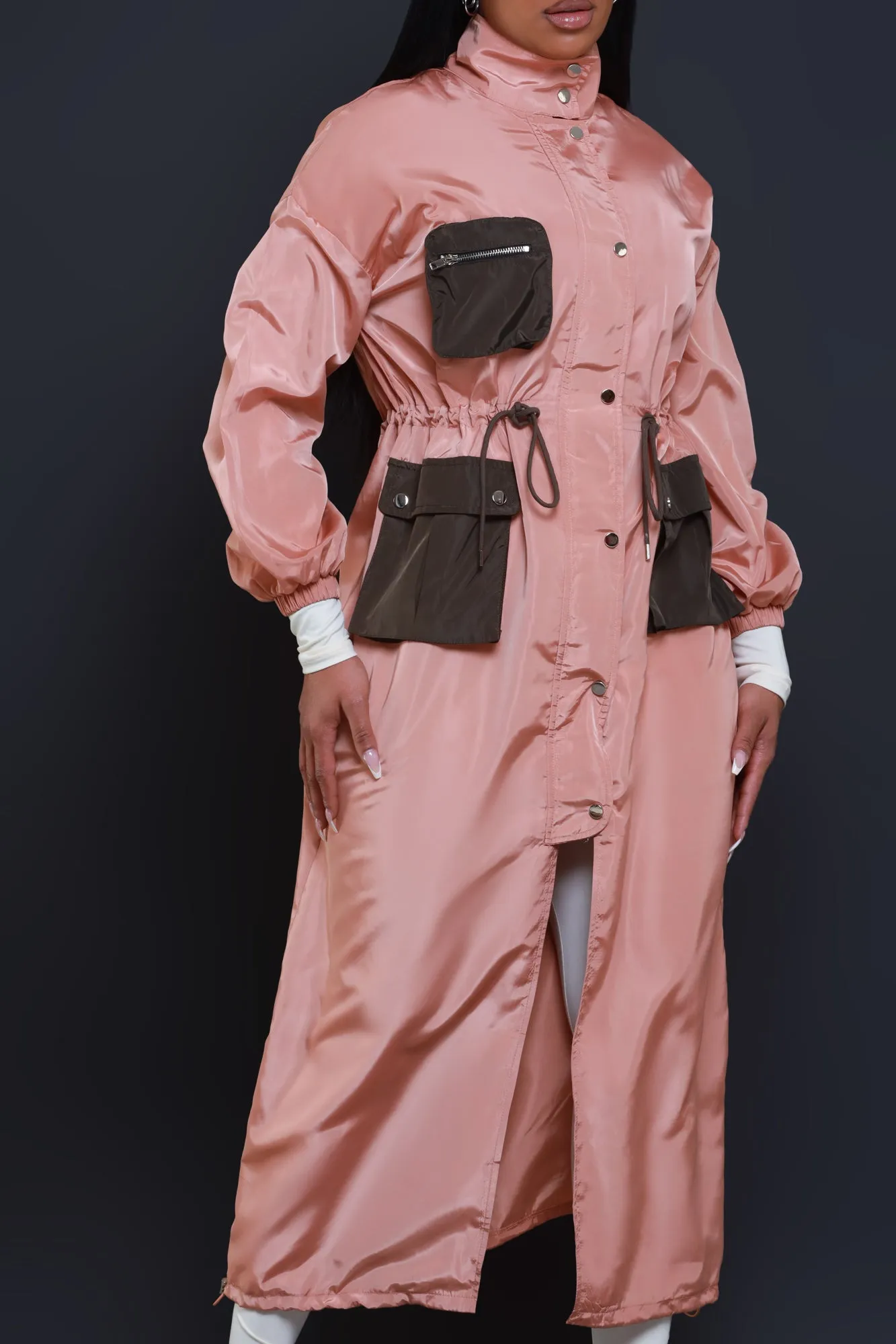 Just Like It Contrast Longline Trenchcoat - Rose Pink