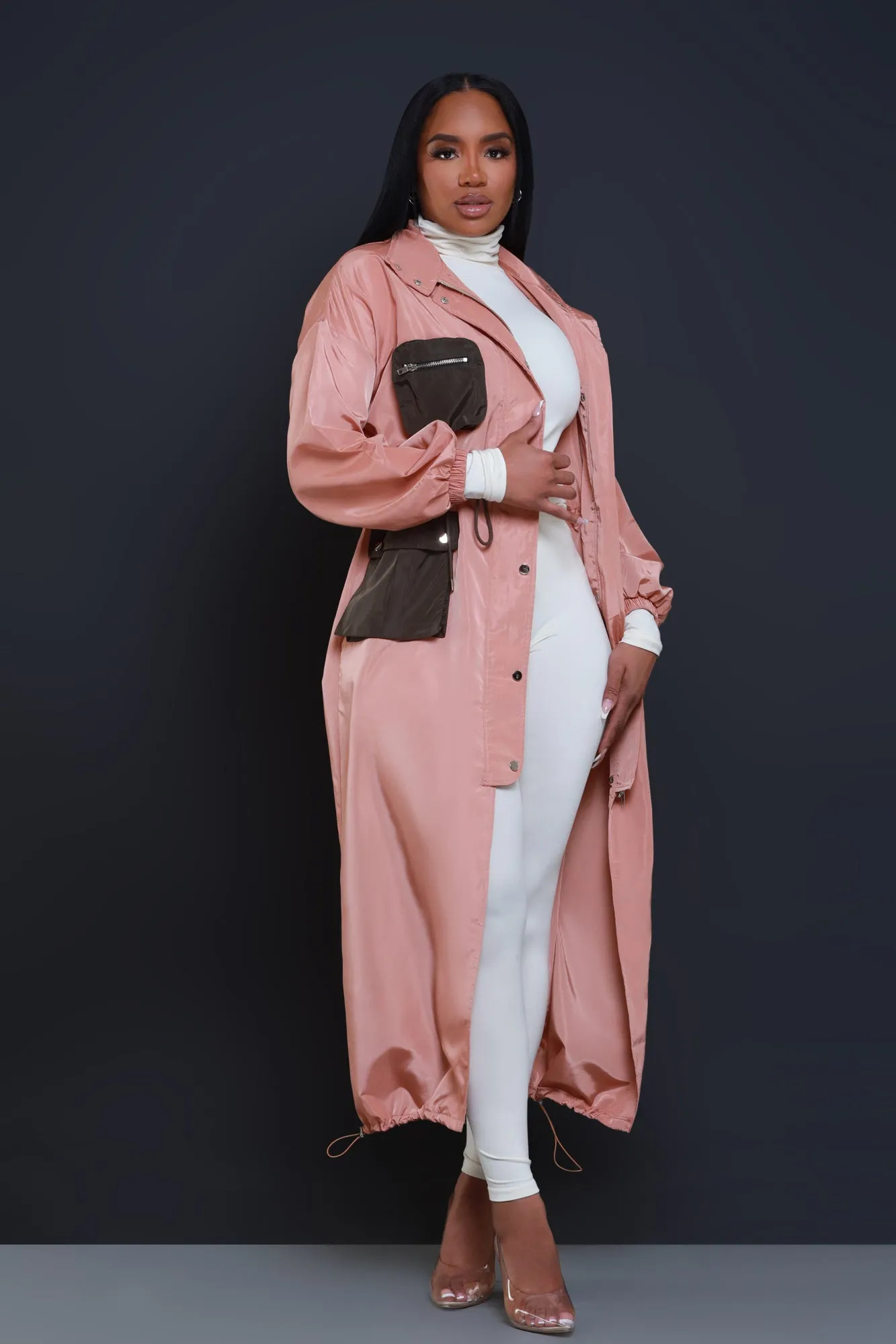 Just Like It Contrast Longline Trenchcoat - Rose Pink